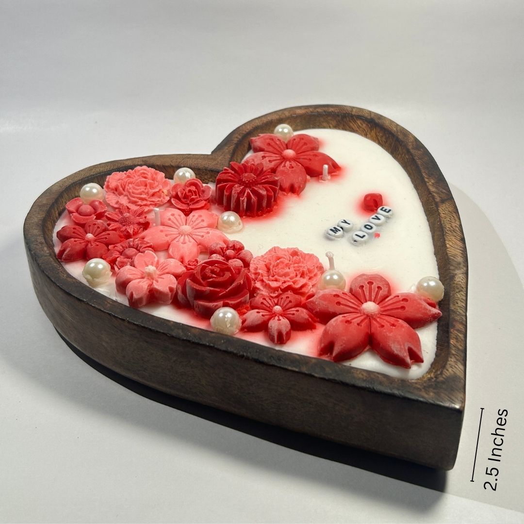 Large Wooden Heart-Shaped Bowl Scented Candle - 72 Hours Burn Time