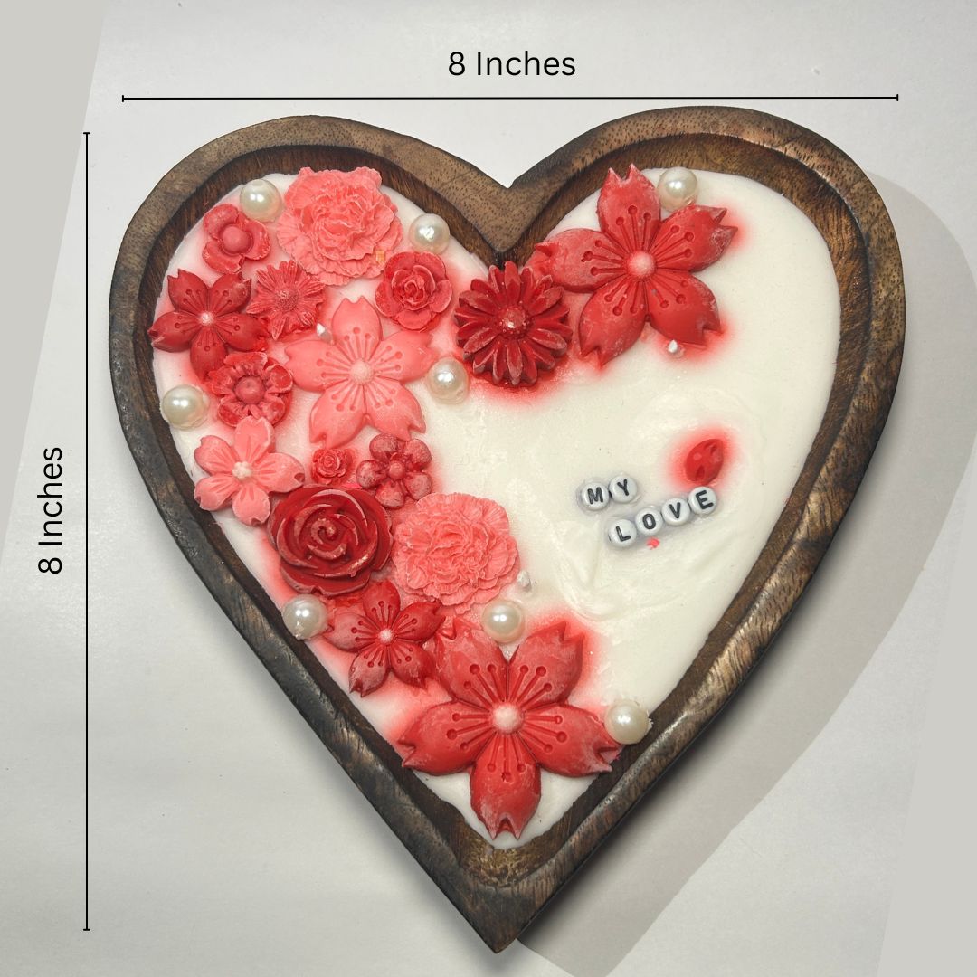 Large Wooden Heart-Shaped Bowl Scented Candle - 72 Hours Burn Time