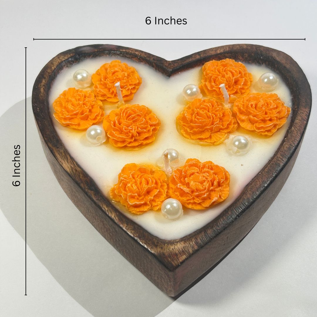 Medium Wooden Heart-Shaped Bowl Scented Candle - 36 Hours Burn Time