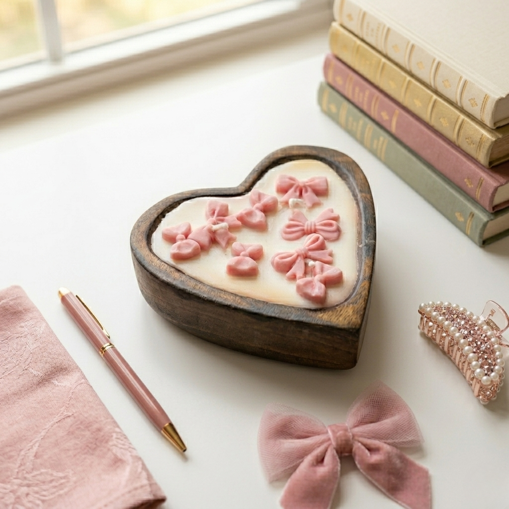Small Wooden Heart-Shaped Bowl Scented Candle - 18 Hours Burn Time