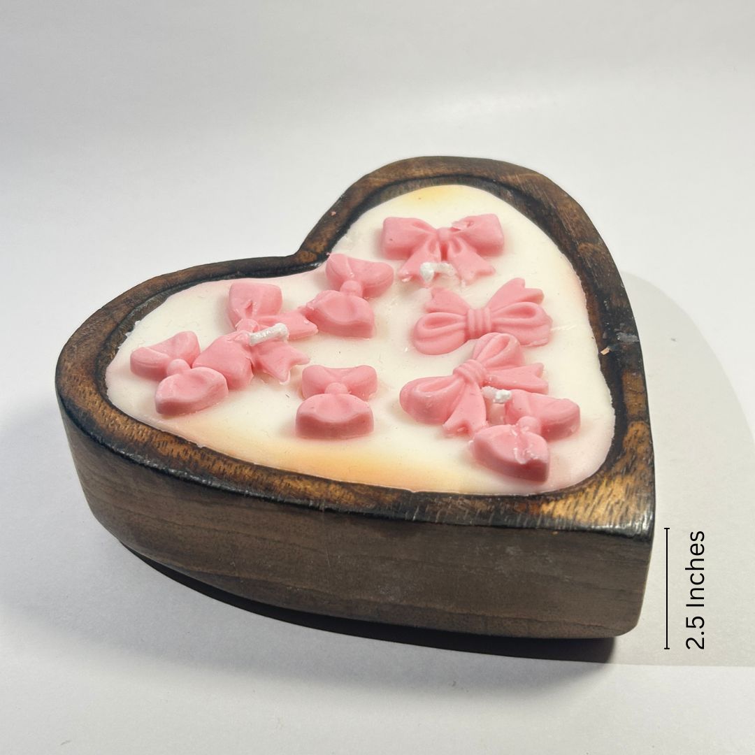 Small Wooden Heart-Shaped Bowl Scented Candle - 18 Hours Burn Time