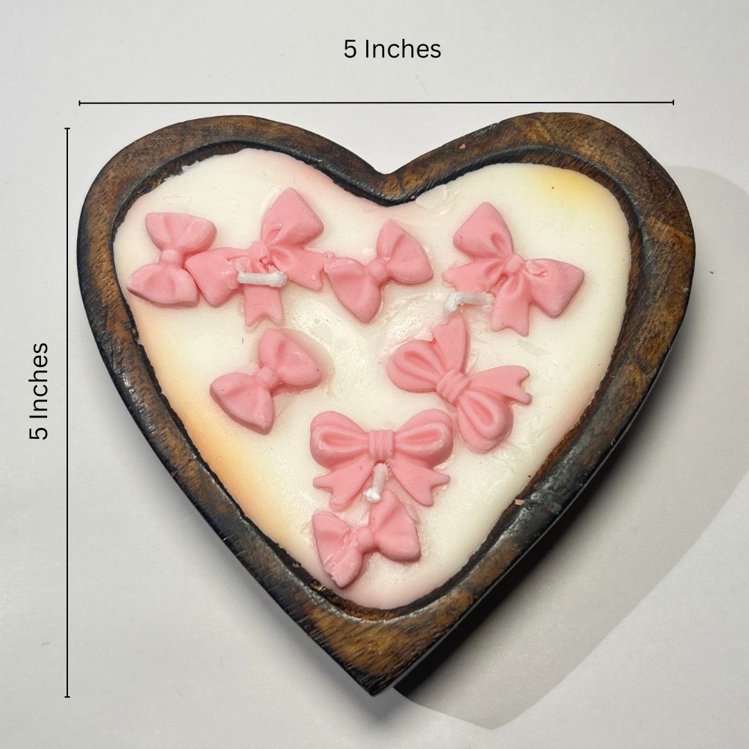 Small Wooden Heart-Shaped Bowl Scented Candle - 18 Hours Burn Time